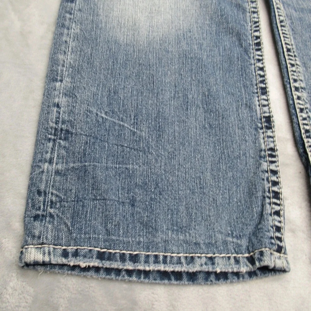 Silver Baggy Jeans Mens 34x26 Gordie Relaxed Faux Selvedge Fade Whisker Wide Leg